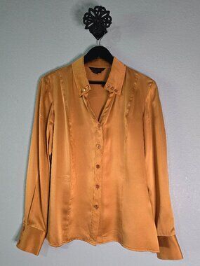 Simon Chang 100% Silk Bronze Button Down Blouse Size 6
